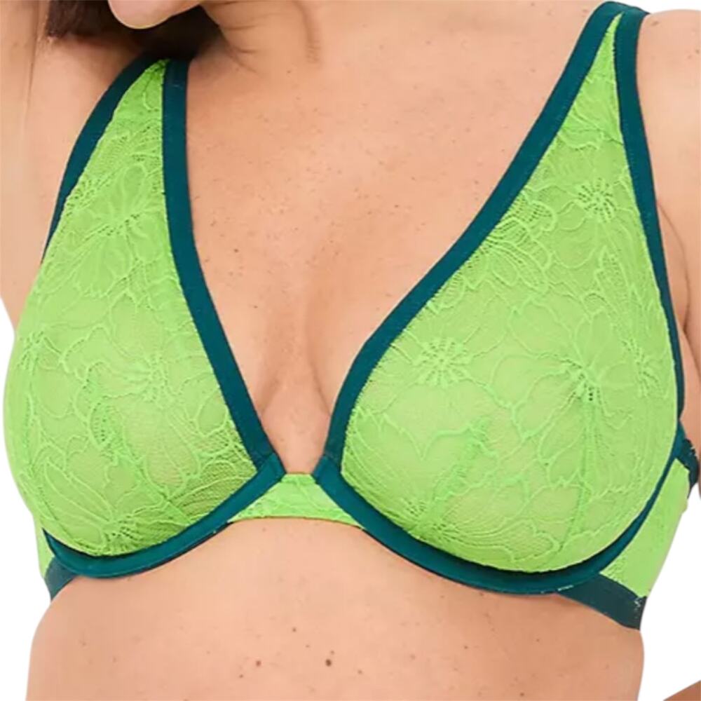 Cacique Lace Unlined High Apex Bra Sheer Unlined Floral Jasmine Green 48B